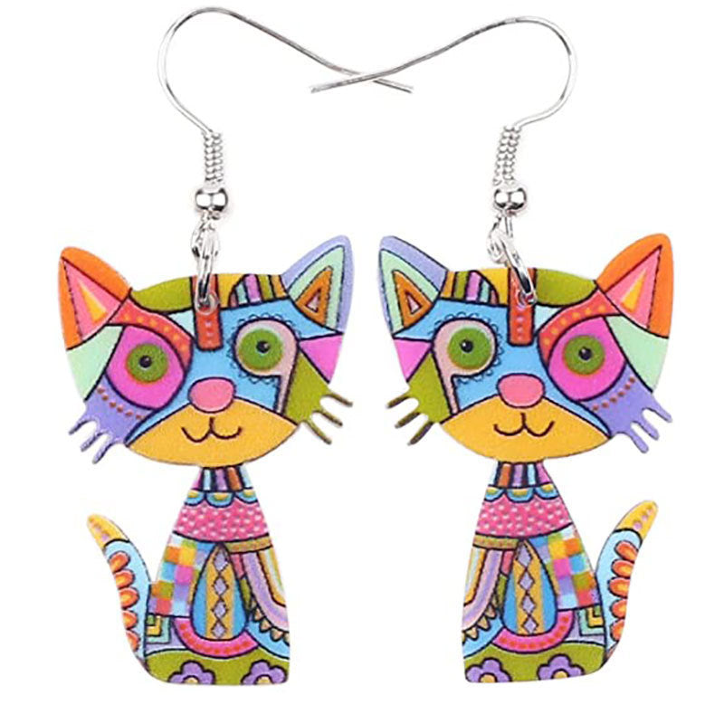 Wholesale 3D Painted Cat Acrylic Earrings
